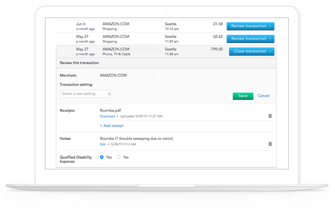 Transaction Management screen on the True Link portal