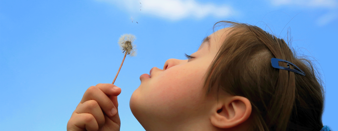 Photo of little girl blowing dandelion
